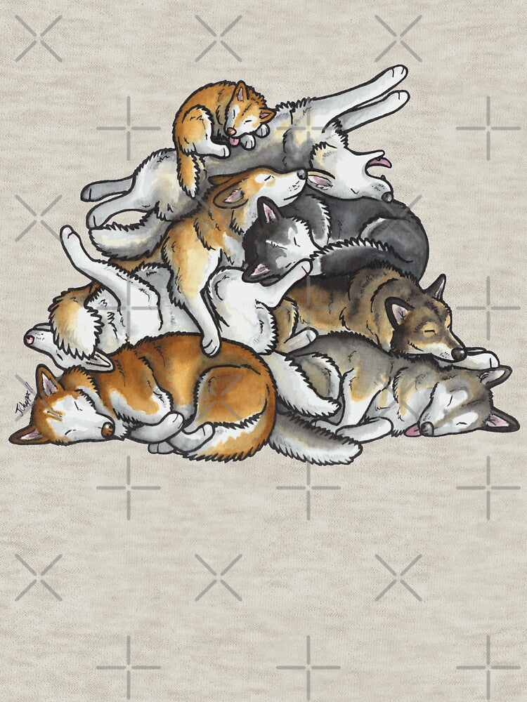 Sleeping pile of Siberian Huskies by animalartbyjess
