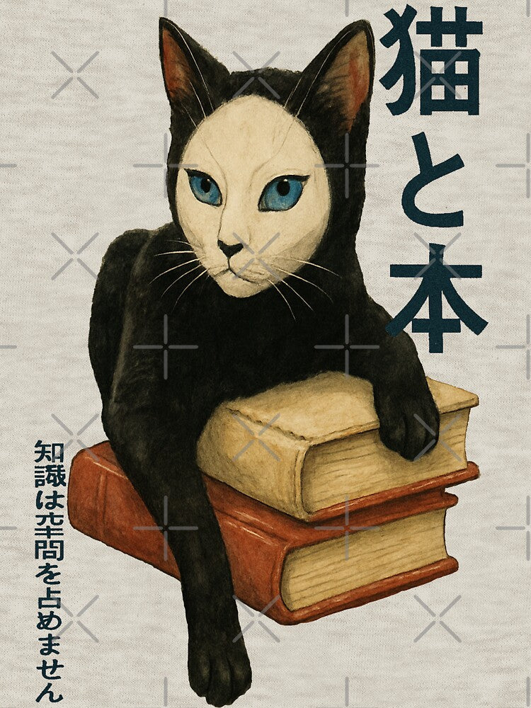 Shironuri Aesthetic Cat with Books – Japanese White Face Art in Surreal Library Scene by The True American