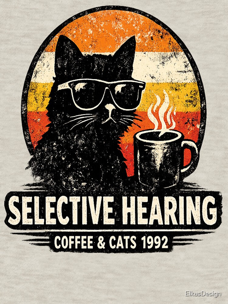 Selective Hearing Coffee and Cats Funny Vintage Cartoon by ElkasDesign
