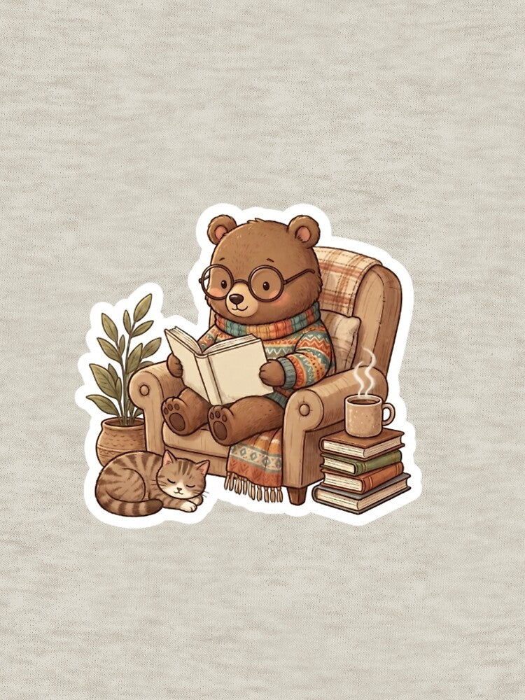 Cozy Reading Bear and Sleeping Cat by abdelski