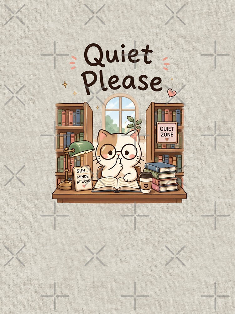 Quiet Please Library Cat – Cute Book Lover Reading Design by Sanika arts