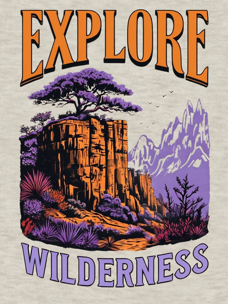 Vintage Wilderness Illustration with Bold "Explore" Text – Adventure & Nature Lover’s Design by Colorful-Garden