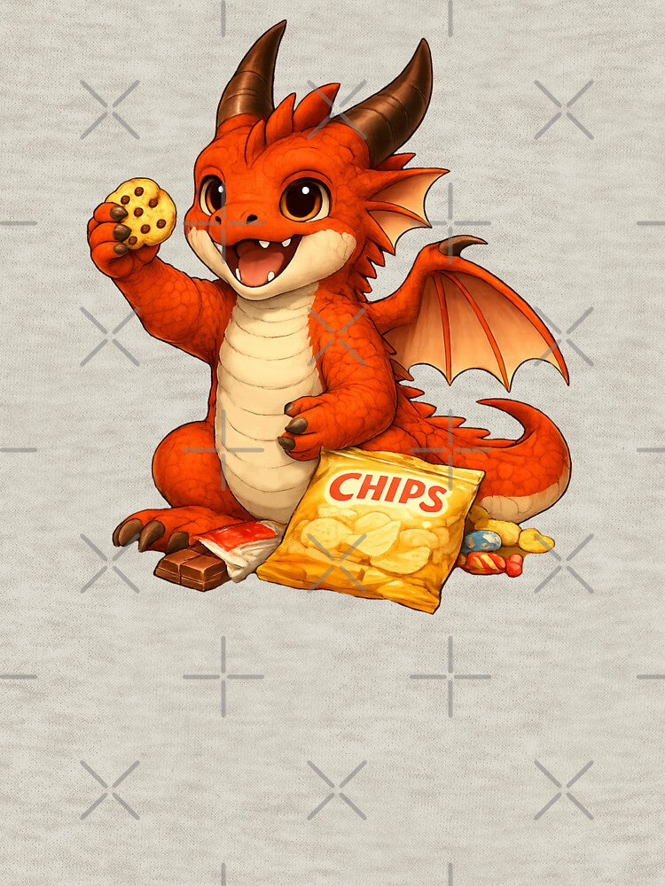 Cute Snack Dragon Eating Cookies & Chips by Hatchling Hollow