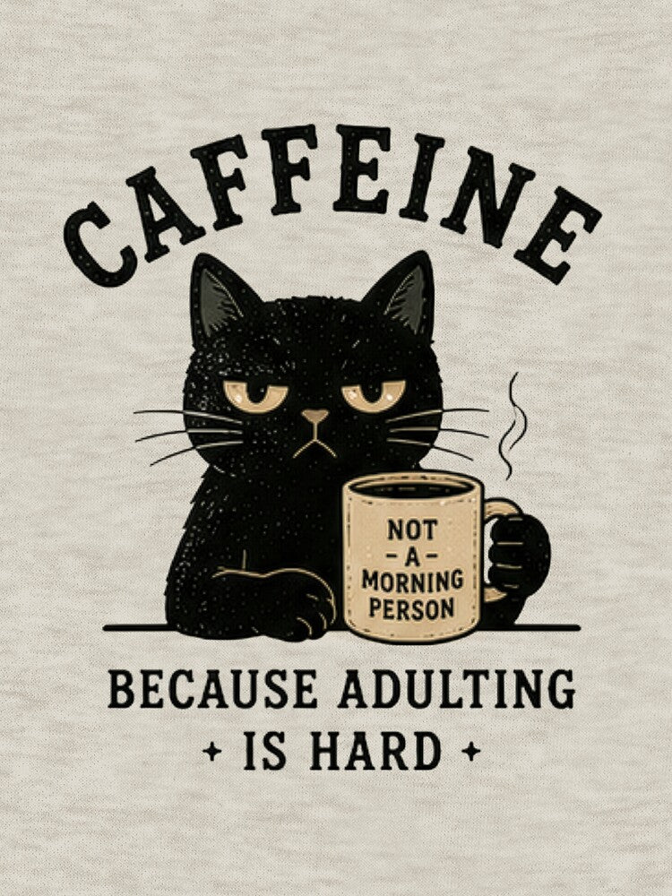 Caffeine Because Adulting Is Hard | Funny Black Cat Coffee Vintage T-Shirt by BlackShopps