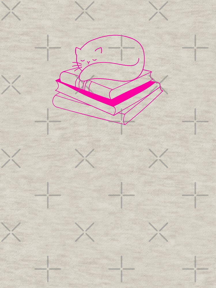 Abstract Aesthetic Cat Sleeping on Book Stack in Hot Pink by KWZCreates