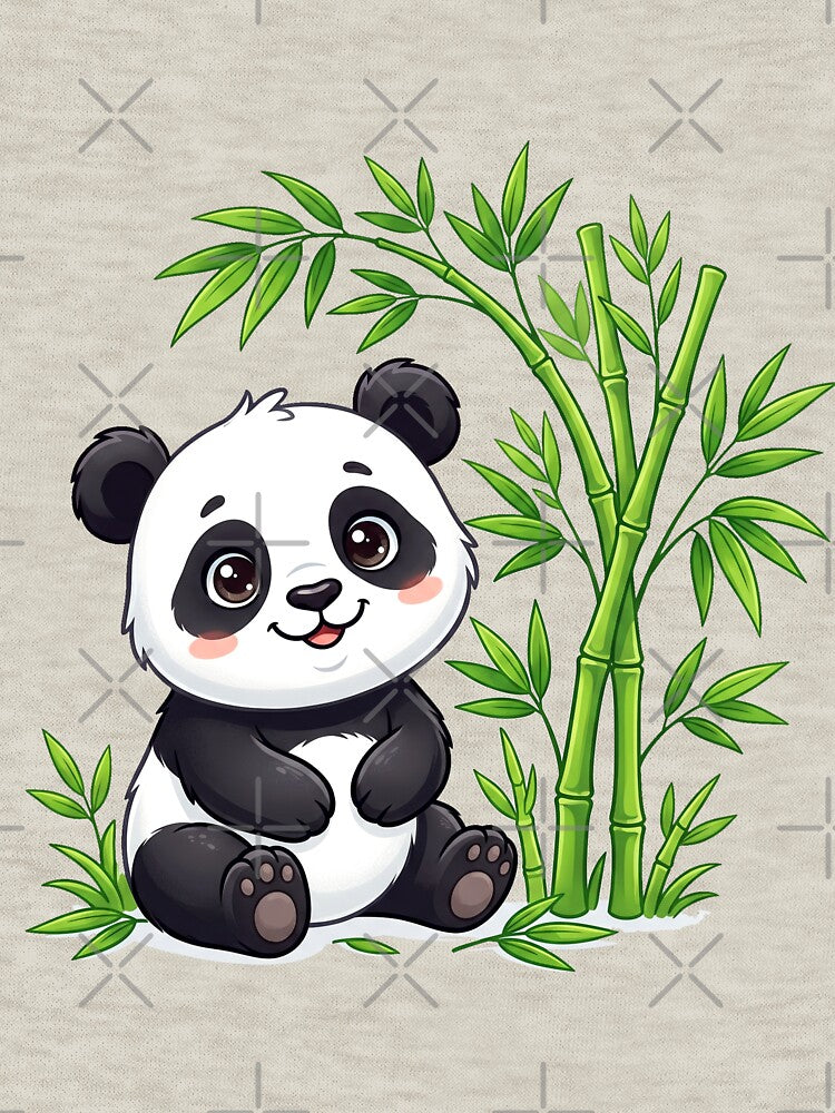 Cute Baby Panda with Bamboo – Kawaii Animal Illustration by TESHYS