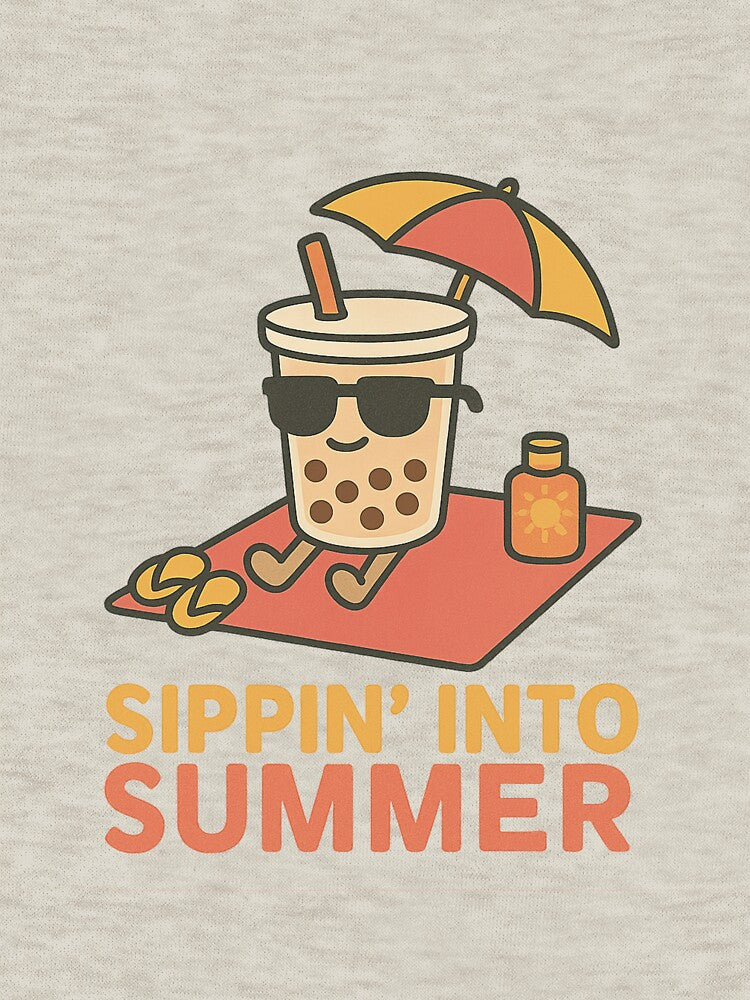 Boba Beach Day – Bubble Tea with Sunglasses on a Towel by Blouzie