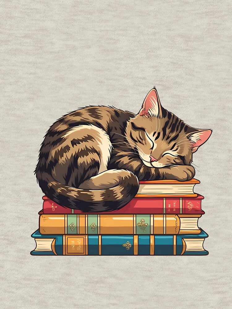 Cat Sleeping on a Stack of Books – Cozy Kawaii Reading Lover Design by ColorSplash123