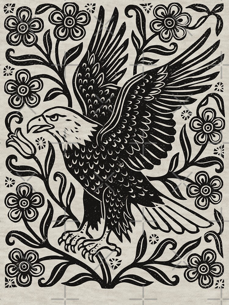 Gothic Bald Eagle Floral Linocut Style Bird Lover by Y-Vibes