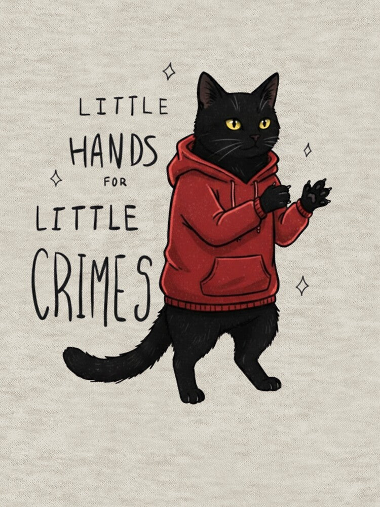 Little Hands for Little Crimes | Funny Black Cat in Red Hoodie Illustration by Colorful-Garden