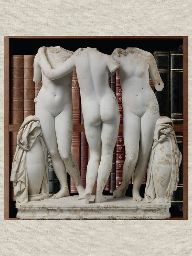 Three Silent Muses – Classical Statues in a Dark Academia Library by Zuo-Shop