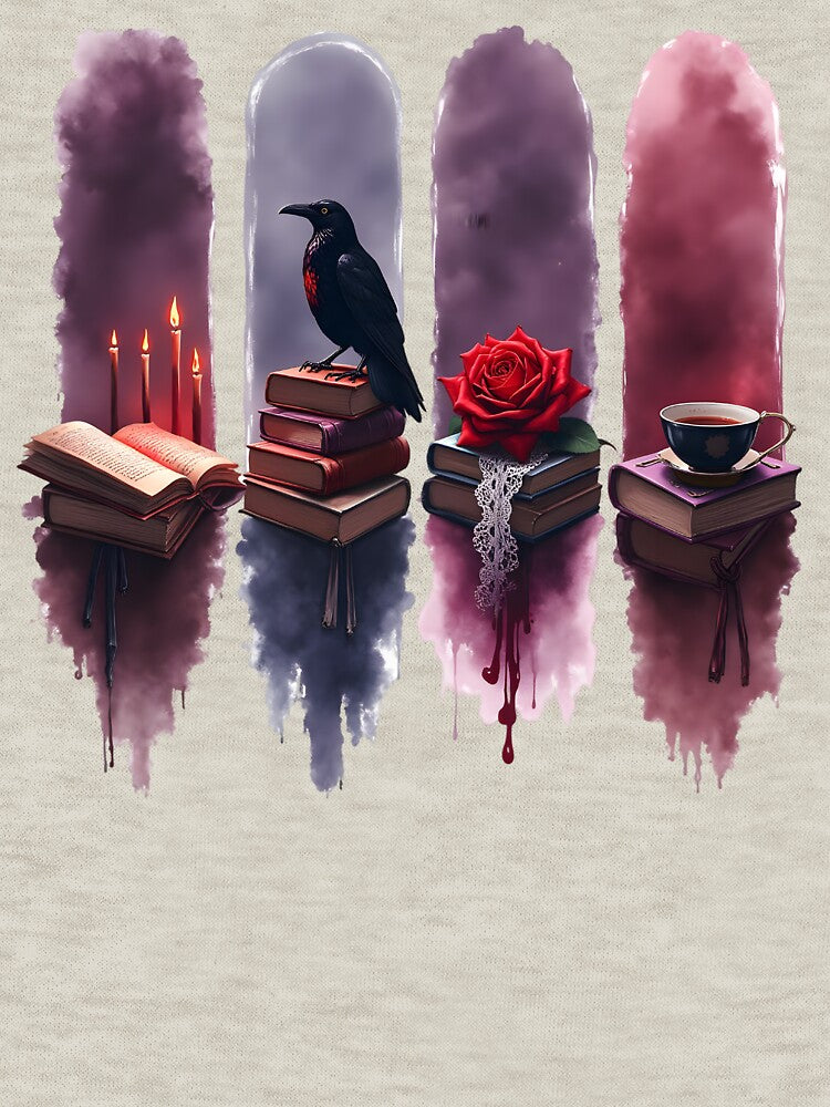 Gothic Dark Academia Aesthetic Collage: Crow Raven Red Rose Candles Books by VineVibe16Studio