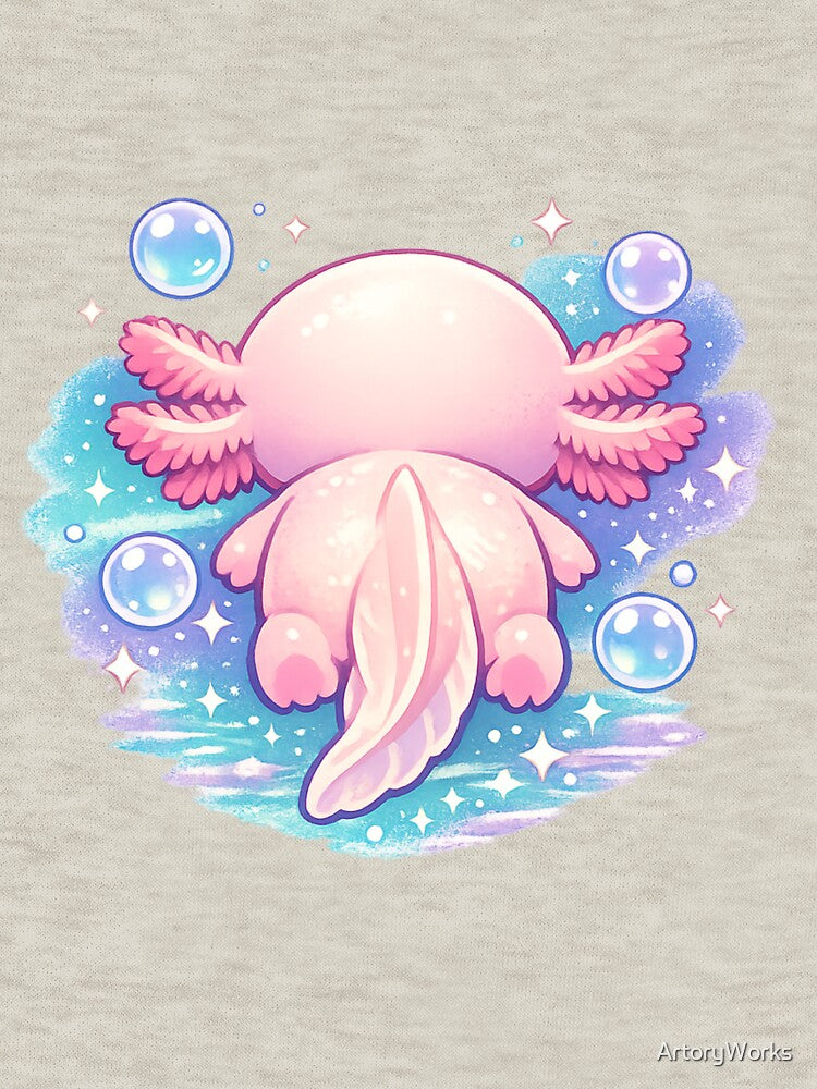 Cute Kawaii Axolotl Back View — Pastel Pink Bubble Sparkle Art by ArtoryWorks