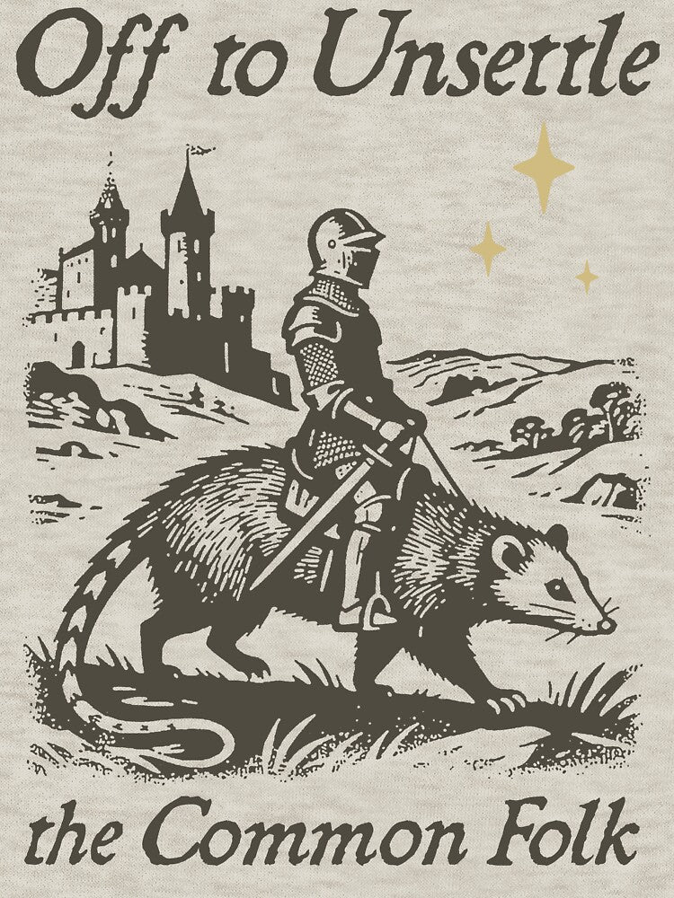 Retro Funny Meme, Knight Opossum, Off to Unsettle the Common Folk by borenclolahroy