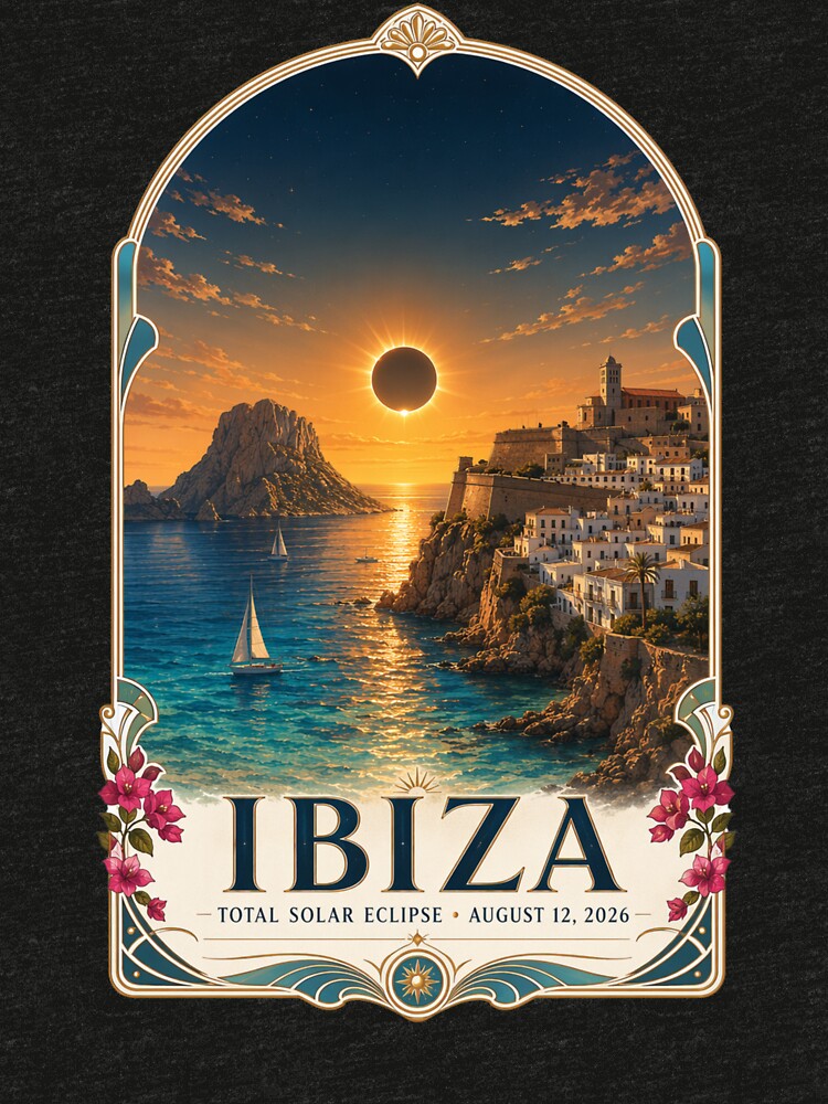 Ibiza Spain Total Solar Eclipse 2026 Vintage Travel Poster by Print Loft