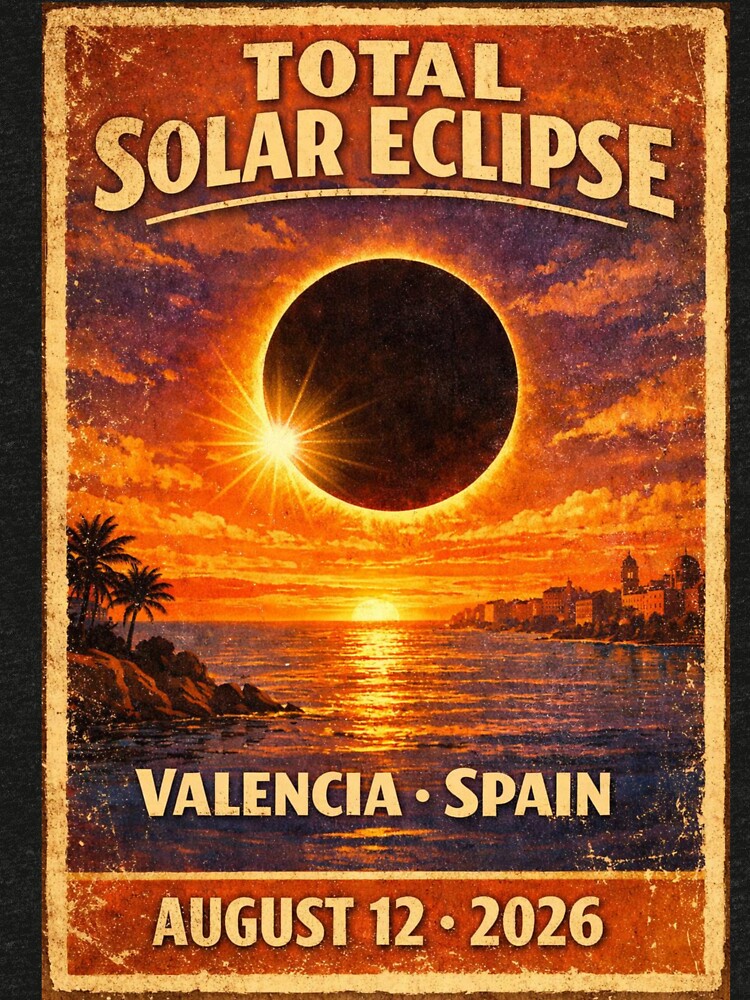 Total Solar Eclipse Valencia Spain 2026 — August 12 Totality Vintage Poster Gift by Print Loft