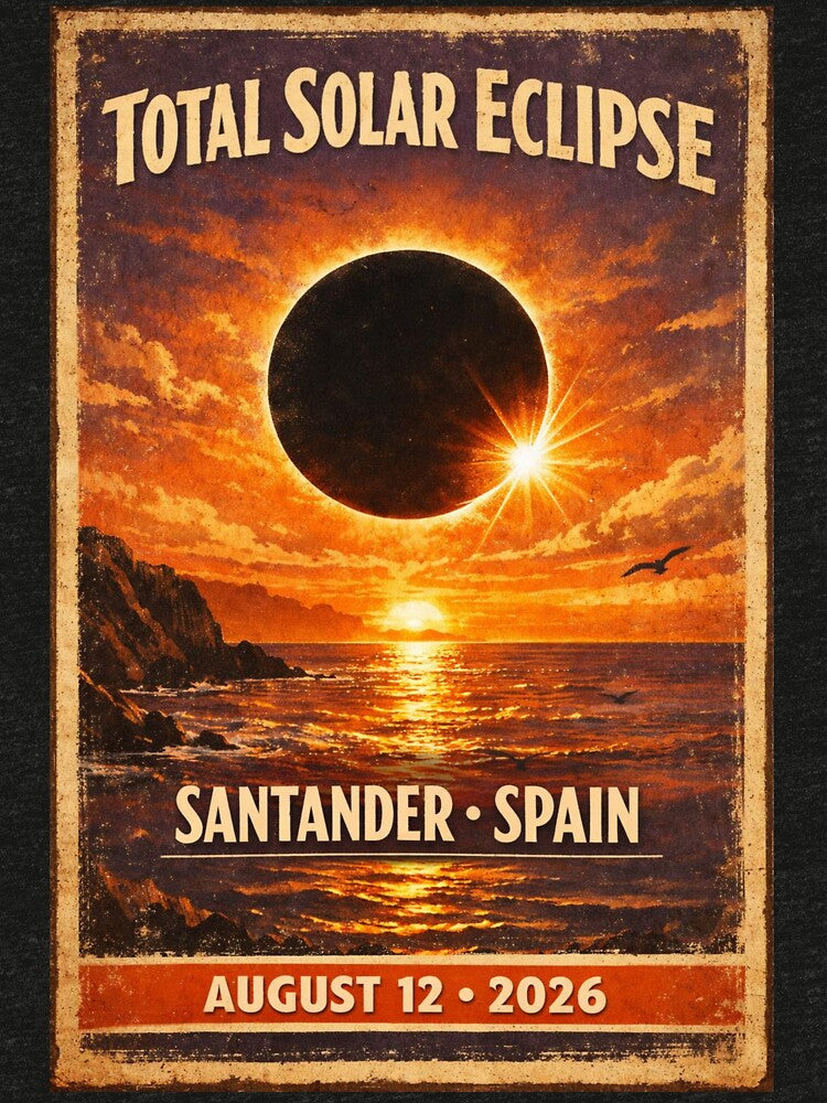 Total Solar Eclipse Santander Spain 2026 — August 12 Totality Vintage Poster Gift by Print Loft