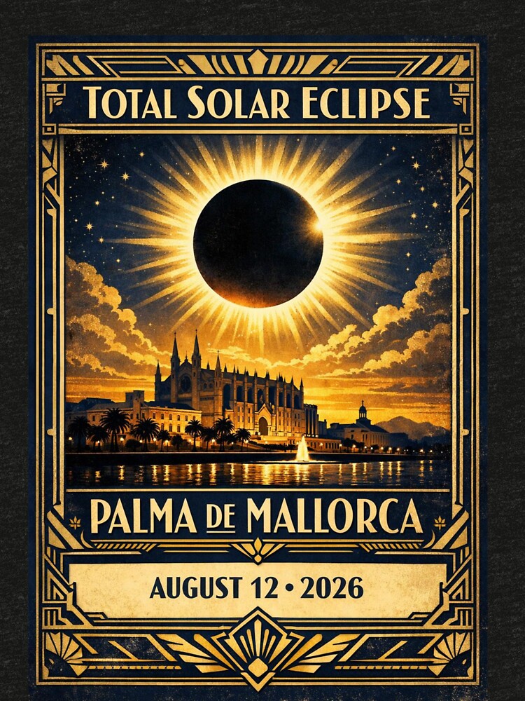 Total Solar Eclipse Palma de Mallorca 2026 — August 12 Totality Art Deco Poster Gift by Print Loft
