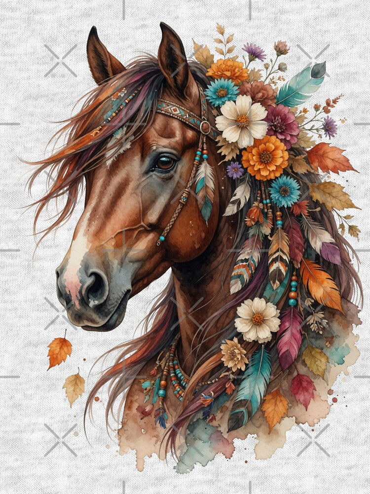 Floral Wild Horse Country Horse Boho Watercolor by CF_VintageDesign