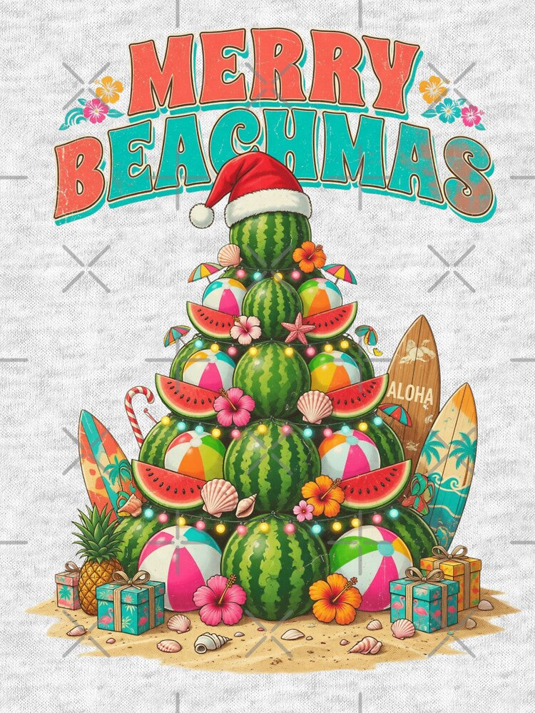 Merry Beachmas Tropical Watermelon Christmas Tree Retro Summer by CF_VintageDesign