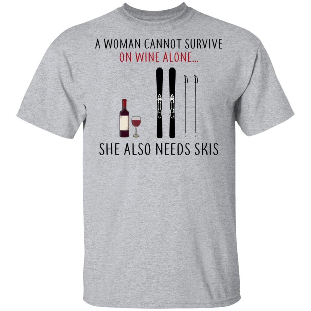 A Woman Cannot Survive On Wine Alone She Also Needs Skis Shirt, Hoodie, Tank