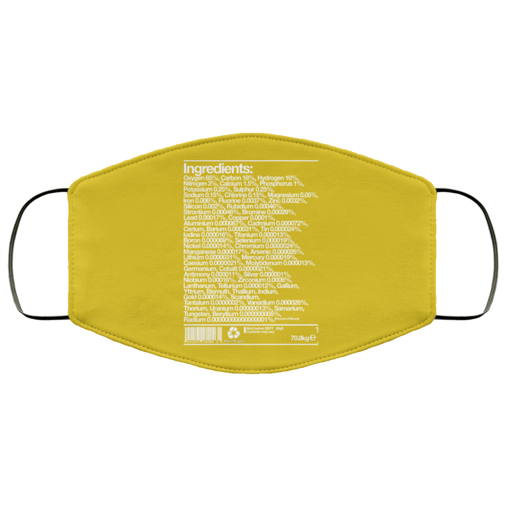 Human Ingredients Oxygen 65% Carbon 18% Hydrogen 10% Face Mask