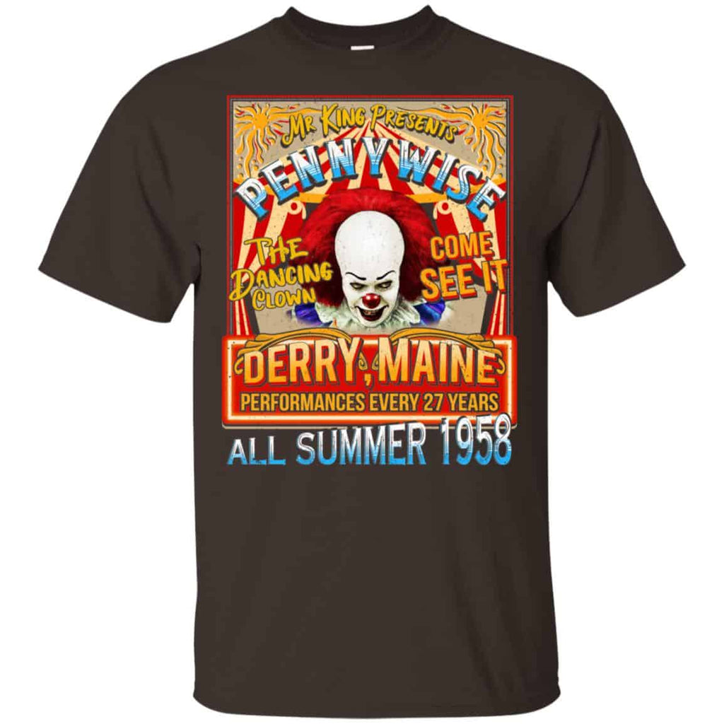 Mr King Presents Pennywise The Dancing Clown Come See It Derry Maine All Summer 1958 Shirt, Hoodie, Tank