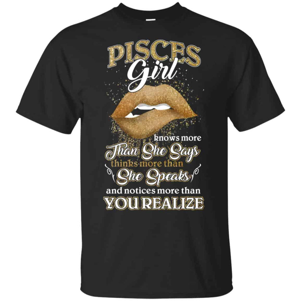 Pisces Girl Knows More Than She Says Zodiac Birthday T-Shirts, Hoodie, Tank