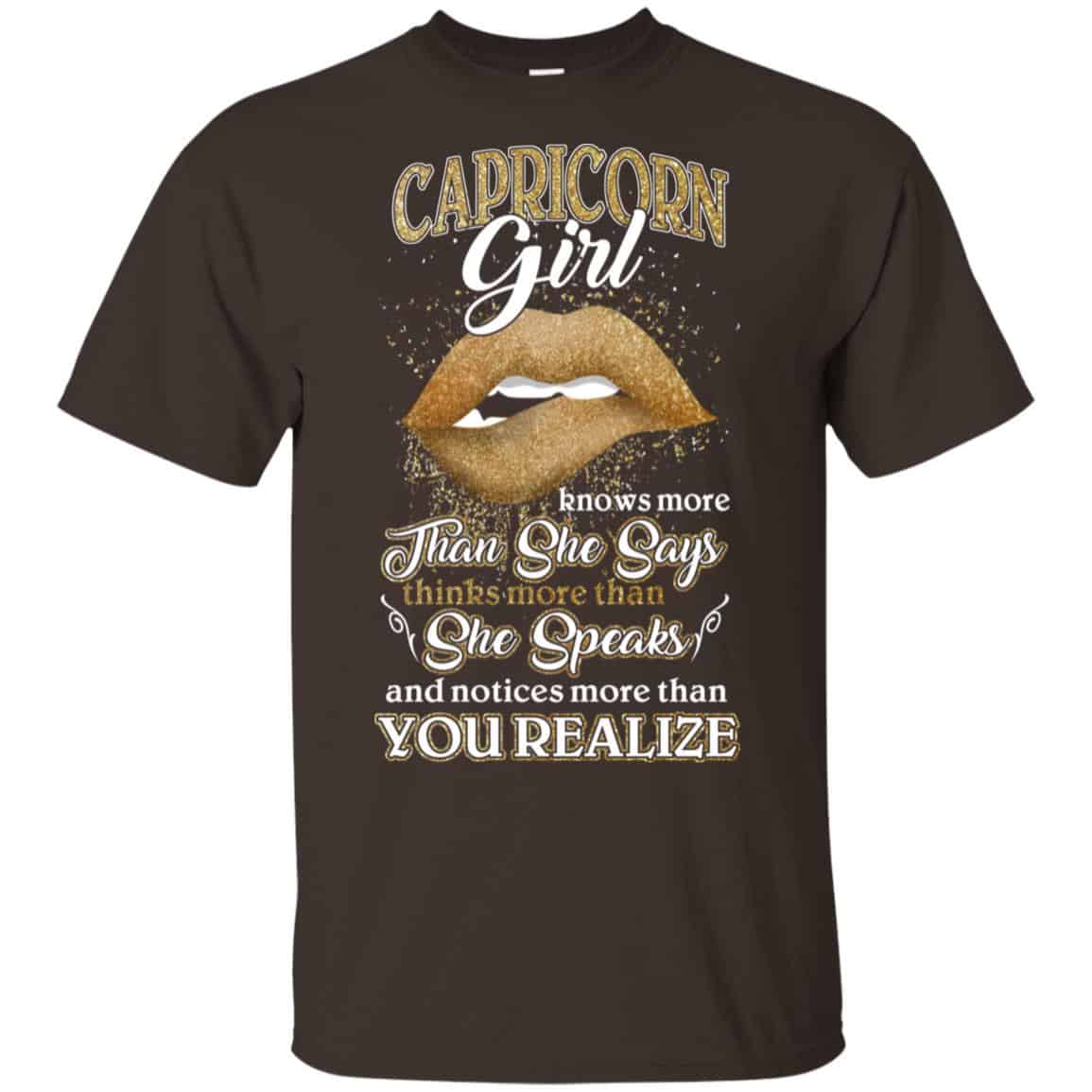 Capricorn Girl Knows More Than She Says Zodiac Birthday T-Shirts, Hoodie, Tank