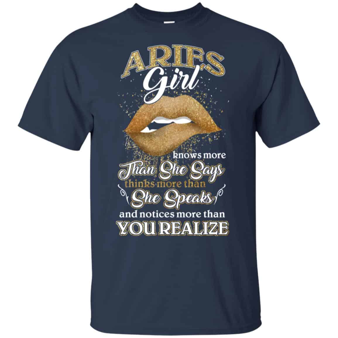 Aries Girl Knows More Than She Says Zodiac Birthday T-Shirts, Hoodie, Tank