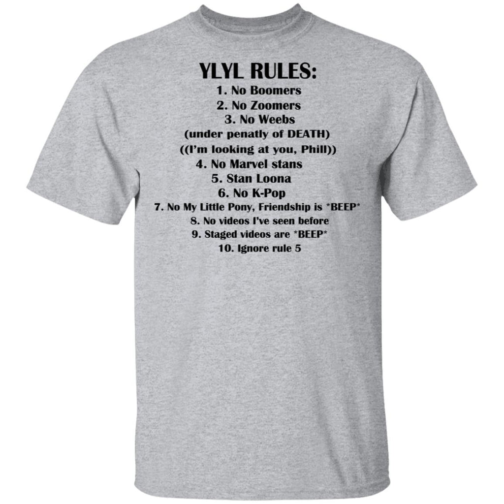 Ylyl Rules No Boomers No Zoomers No Weebs Ignore Rule 5 Shirt, Hoodie, Tank