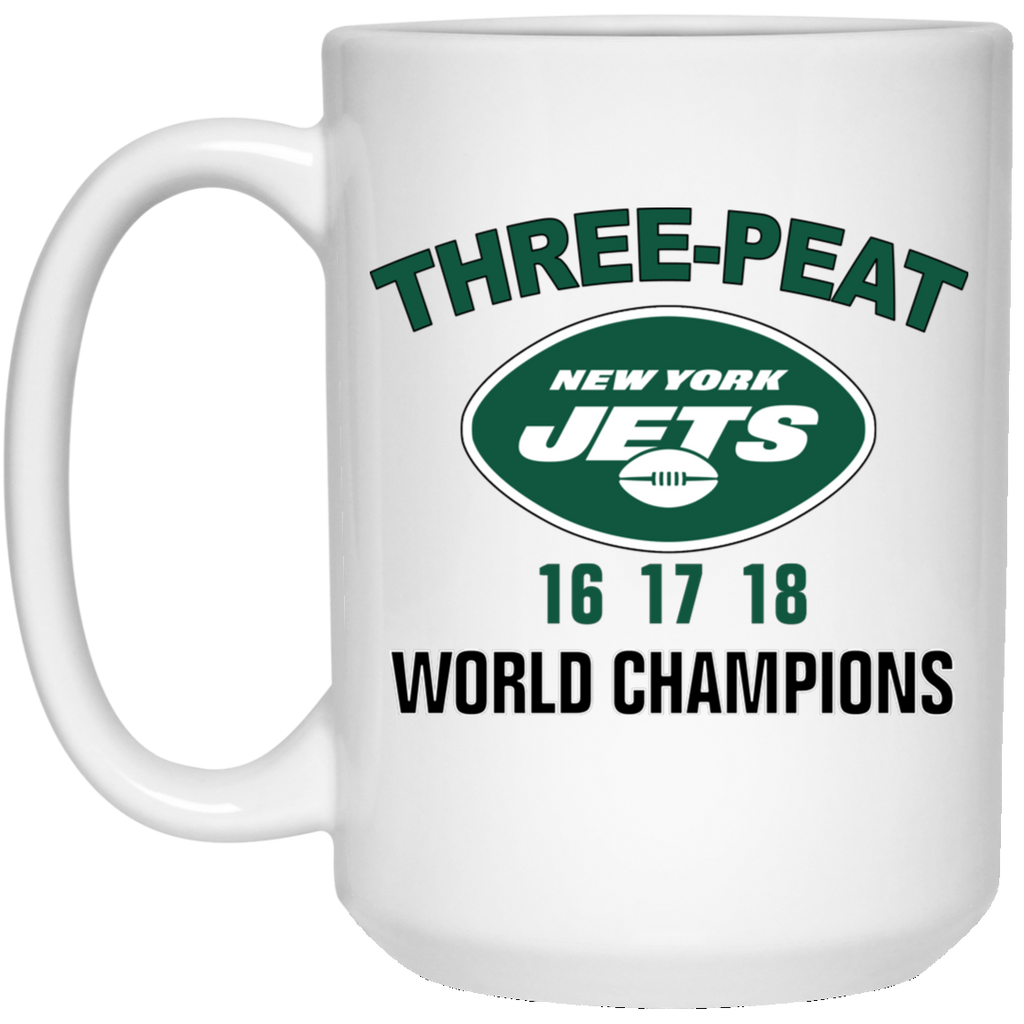New York Jets Three Peat 16 17 18 World Champions Mug