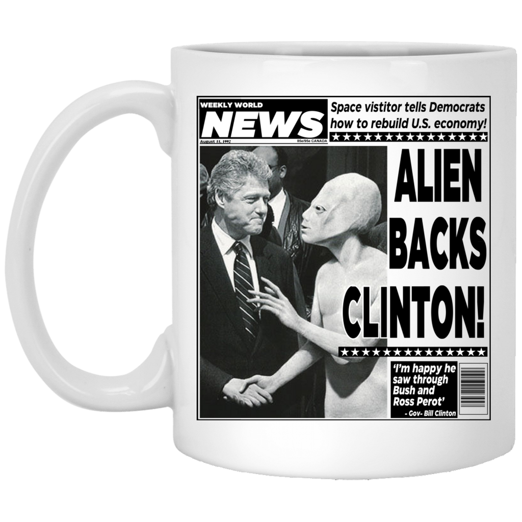 Vintage World News Alien Backs Clinton Mug