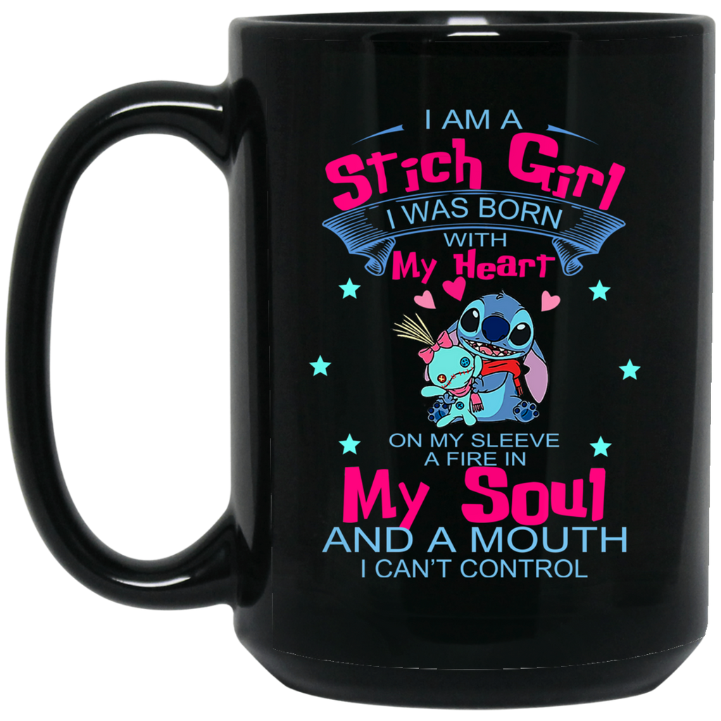 I Am A Stich Girl Was Born In With My Heart On My Sleeve Mug