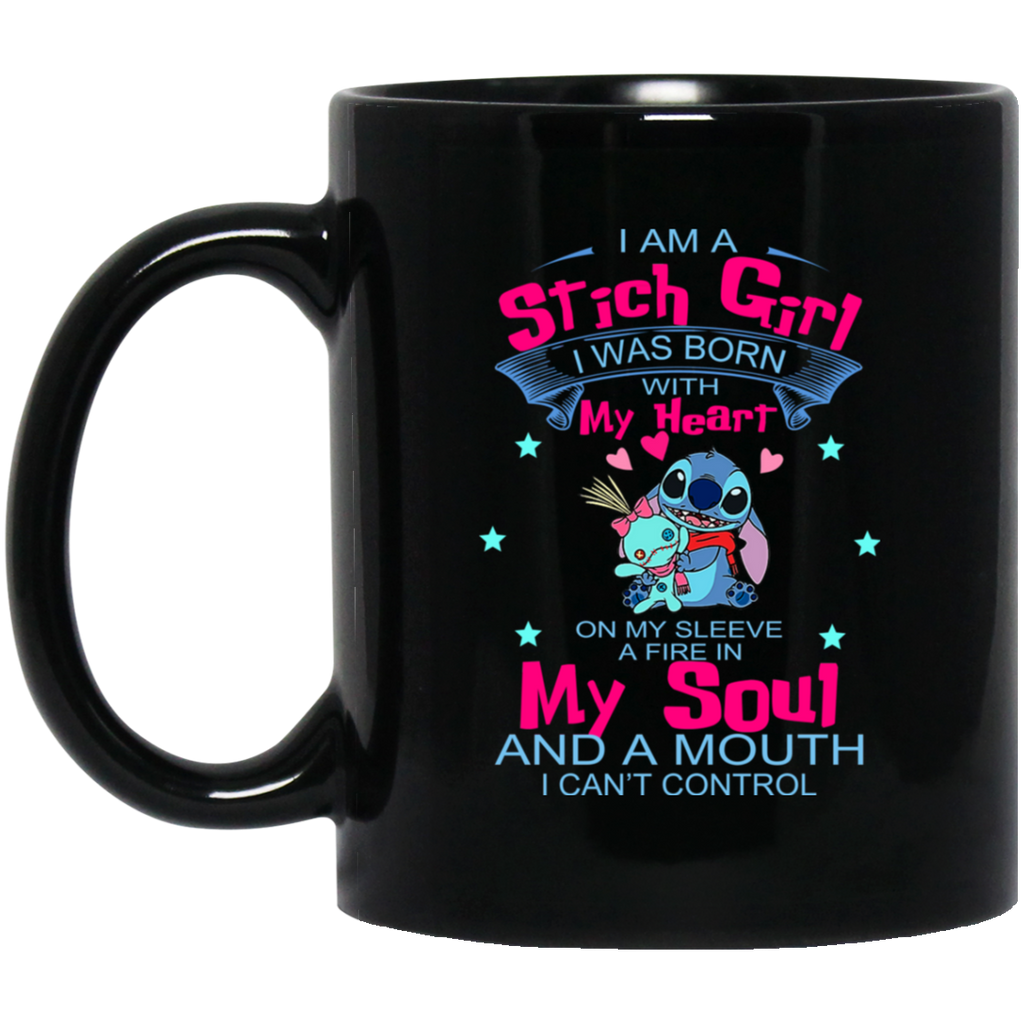 I Am A Stich Girl Was Born In With My Heart On My Sleeve Mug