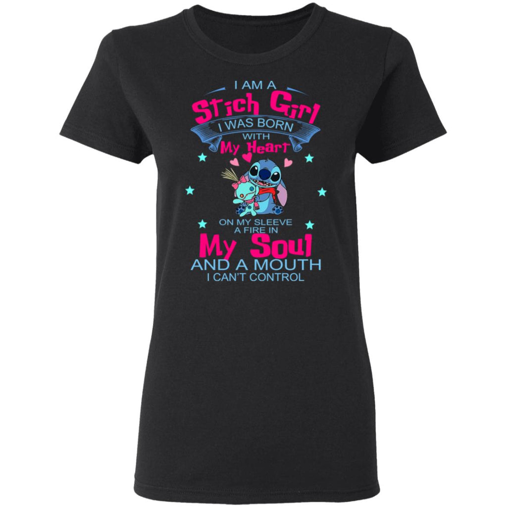 I Am A Stich Girl Was Born In With My Heart On My Sleeve Shirt, Hoodie, Tank