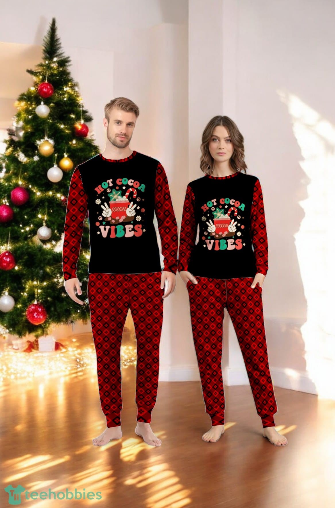 Retro Groovy Hot Cocoa Hot Cocoa Christmas Family Matching Pajama Set