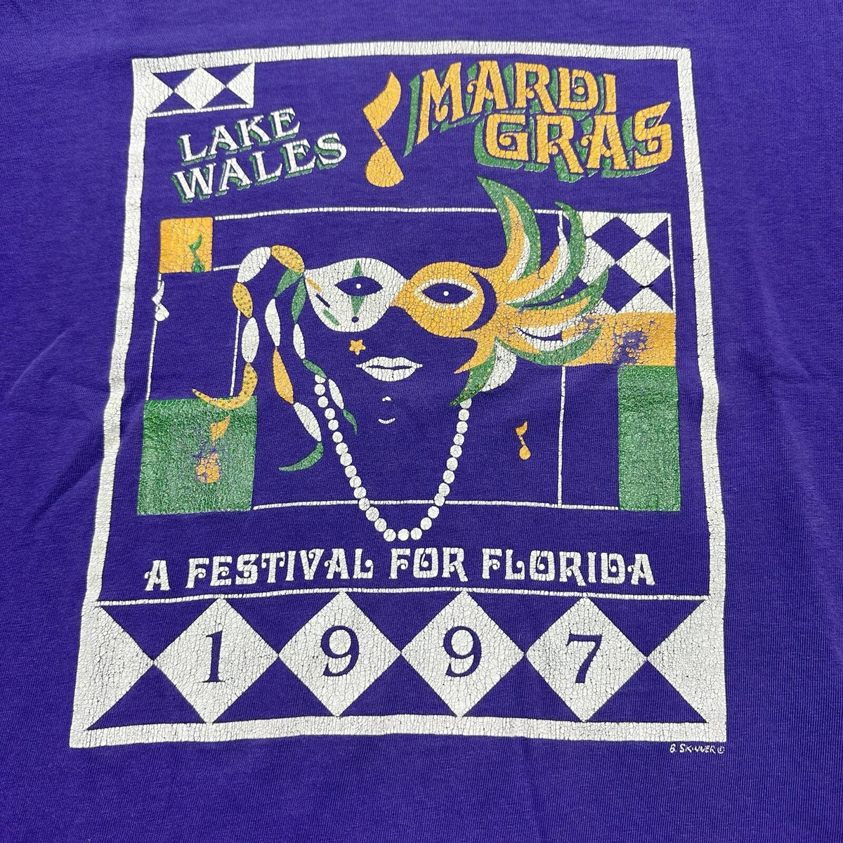 Vintage Mardi Gras T-shirt Men’s Size Large Lake Wales 1997 Mask Art B Skinner