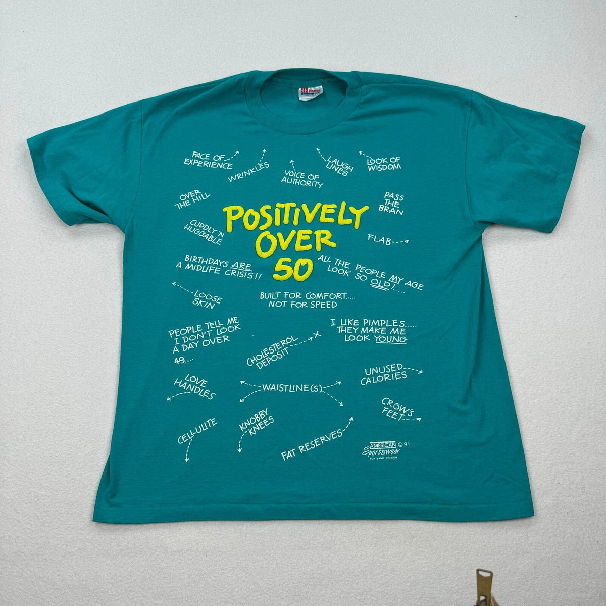 Vintage Over The Hill Shirt Sz Large Blue Short Sleeve Positively Over 50 Funny