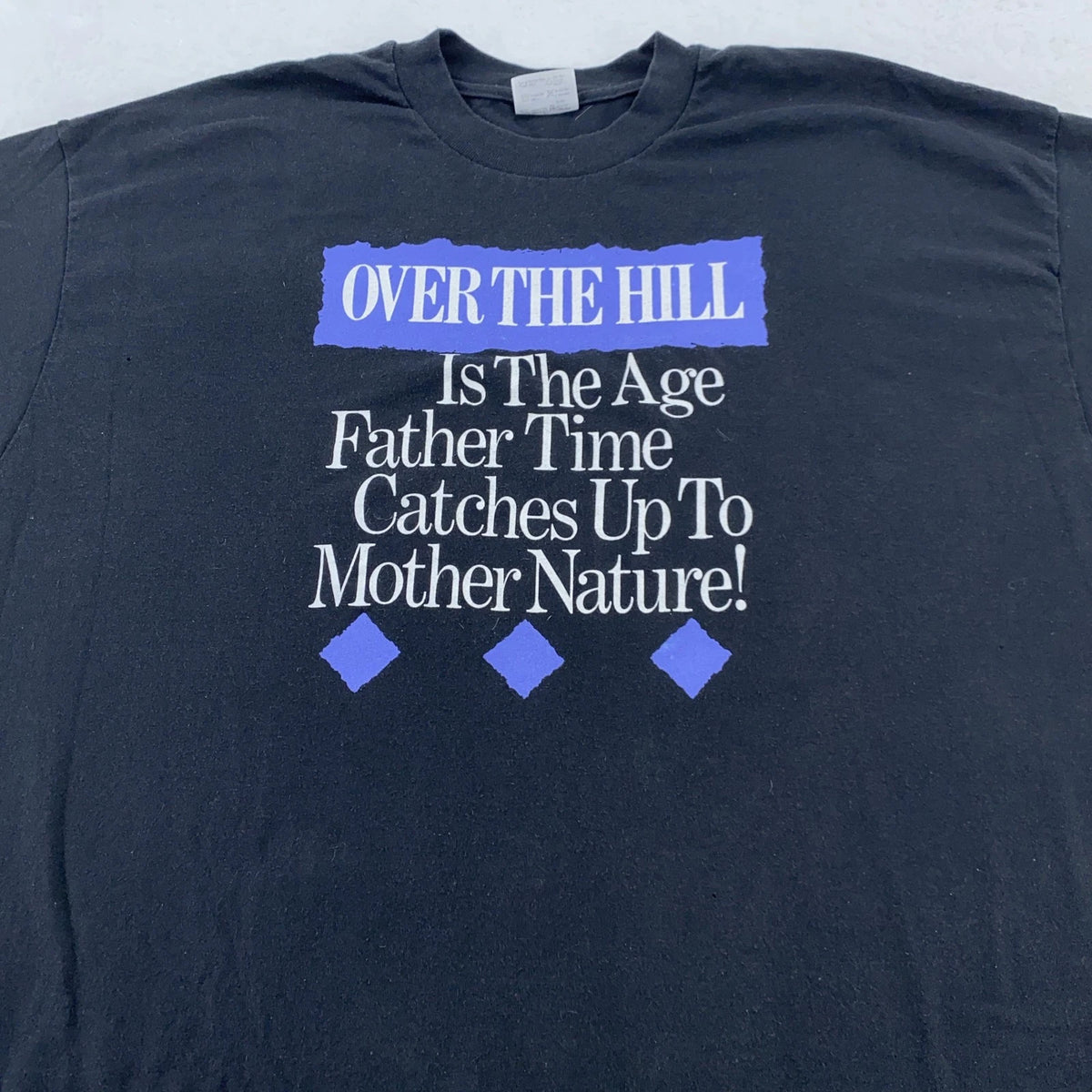 Vtg Over The Hill Father Time Catches up w/ Mother Nature Shirt Mens L B-day 90s