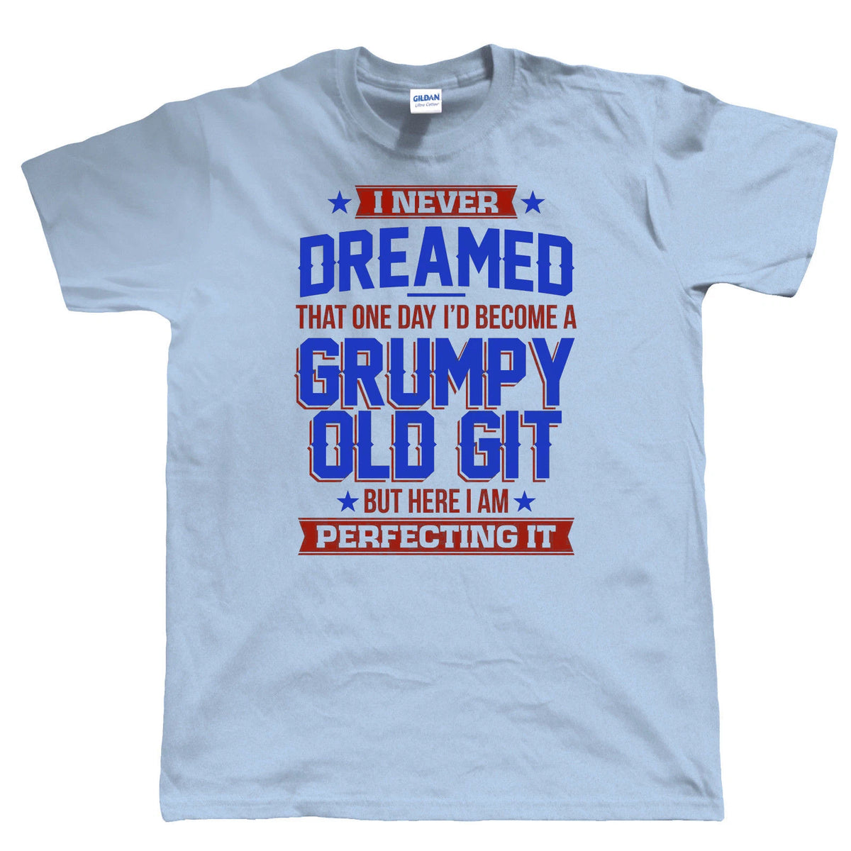 Perfecting Grumpy Old Git Sky Blue Funny T Shirt Gift for Him Dad Grand dad Joke