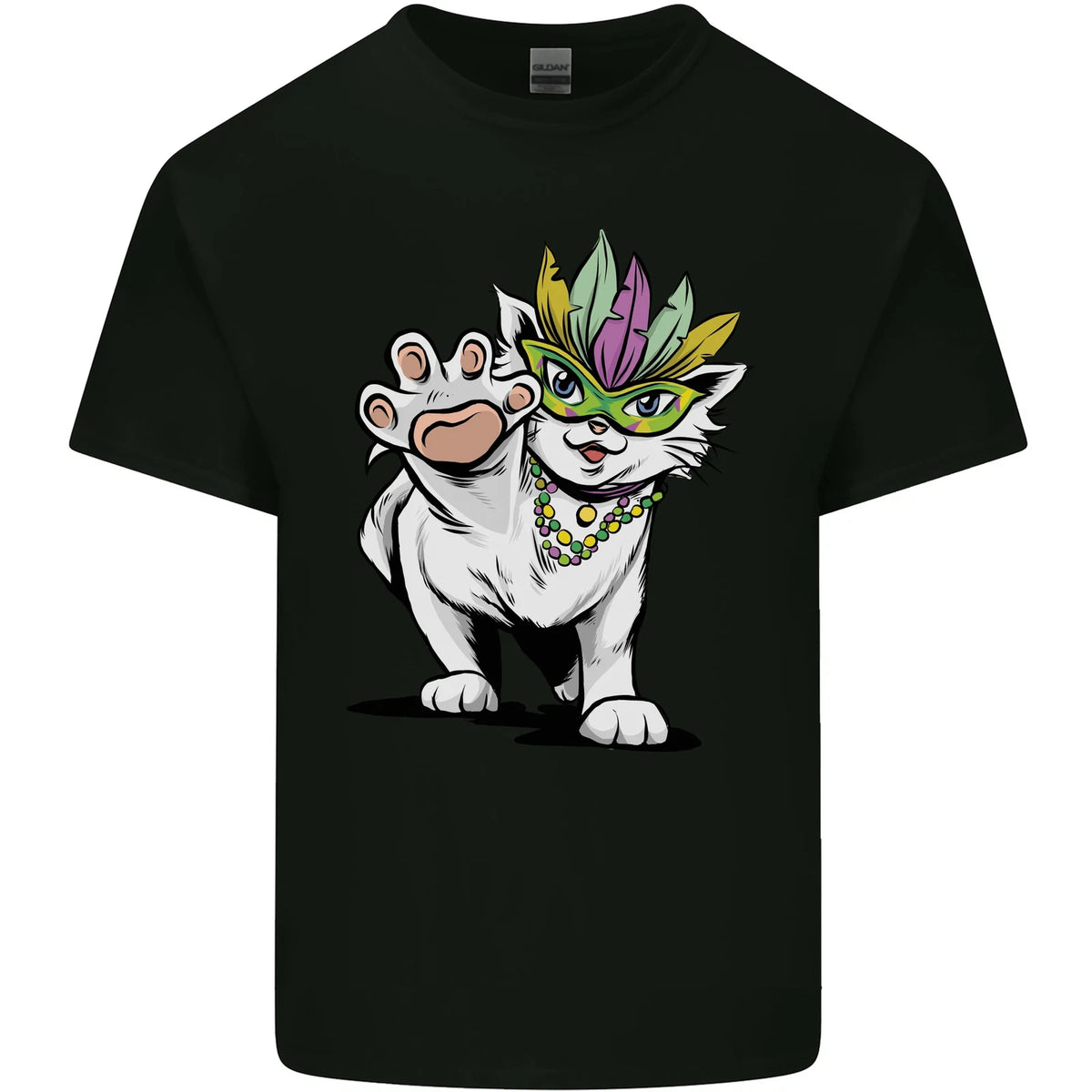 Mardi Gras Festival Cat Mens Cotton T-Shirt Tee Top