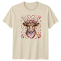 Adorable Cute Highland Cow Floral Crown Womens T-Shirt Boho Cow Valentines Day