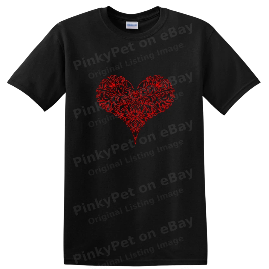 Red Ornate Heart Graphic T Shirt for Valentine's Day Romantic Gift Tee