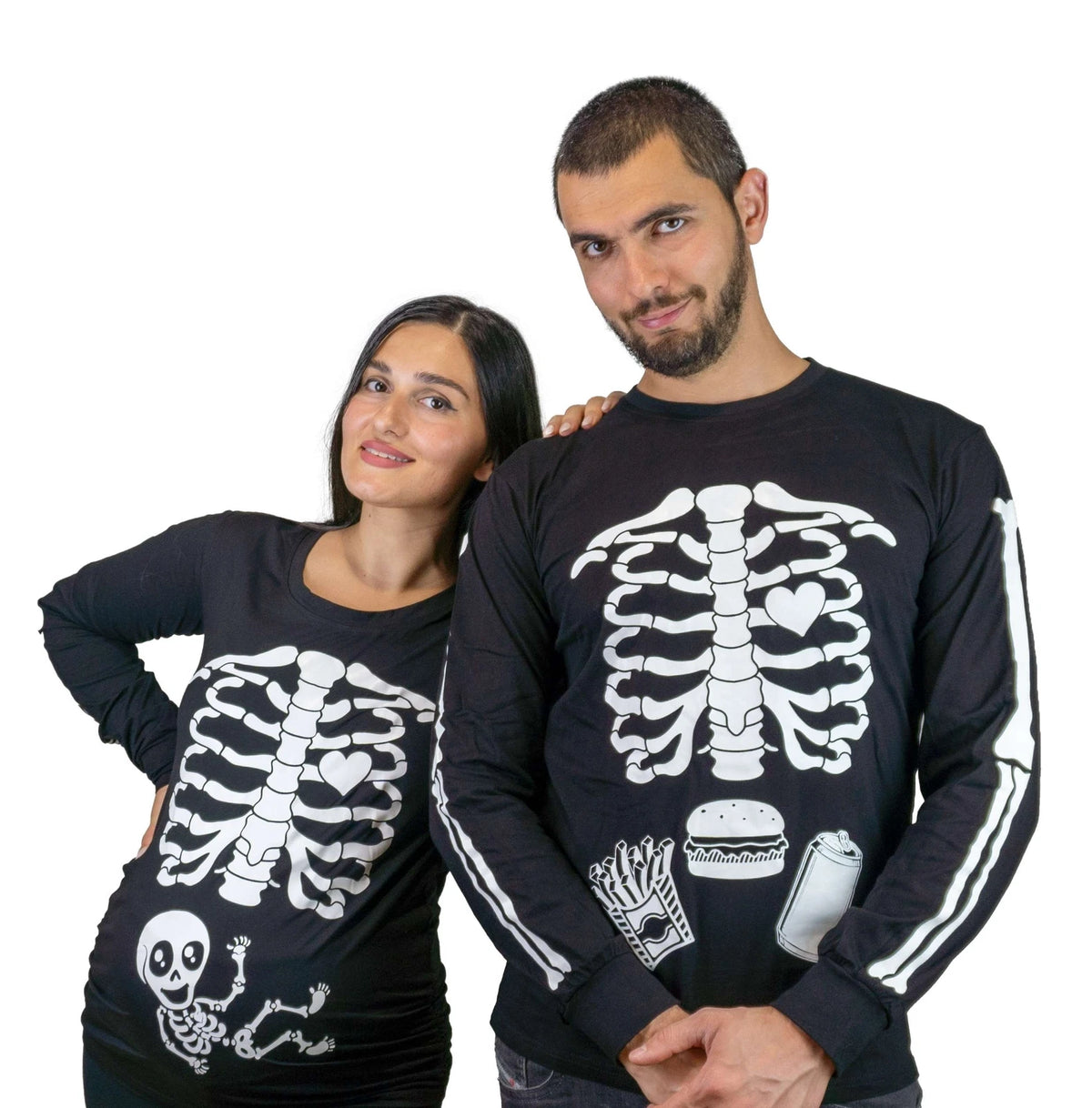 Halloween glow in the dark couple skeleton long sleeve shirts maternity shirt