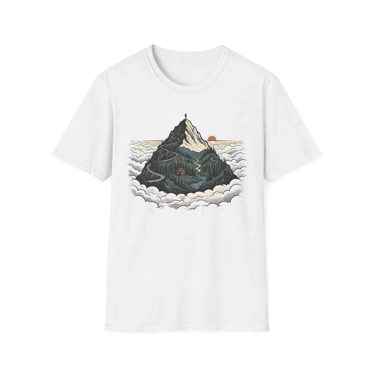 Mountain Peak Adventurer Forest Cabin Sunset Minimalist Graphic T-Shirt Apparel