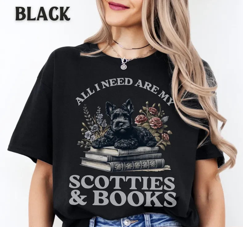 Scottish Terrier Book Shirt, Bookish Scottie Graphic Tee Bookworm Dog Mom Gift