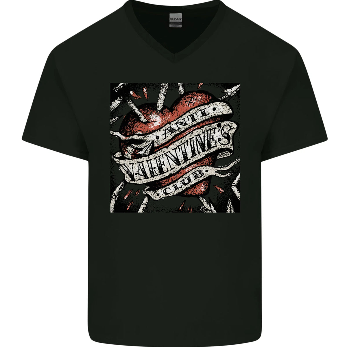 Anti Valentines Club Heart Singles Day Mens V-Neck Cotton T-Shirt