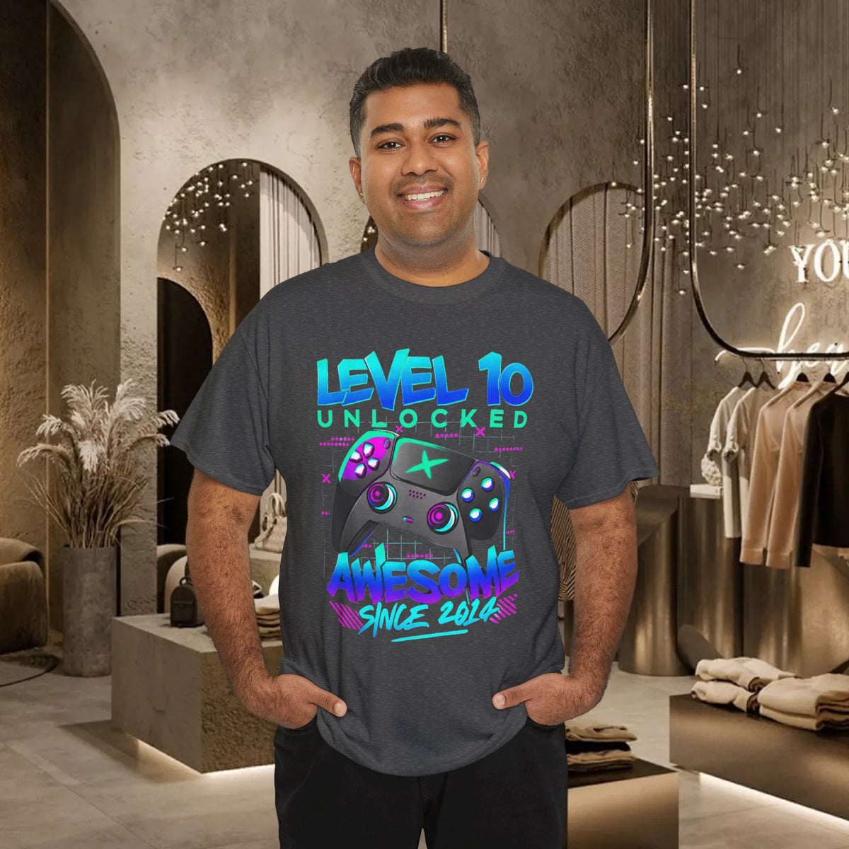Level 10 Unlocked Awesome Since 2014 Gamer Birthday T-Shirt