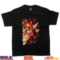 Cute Corgi Valentine Kawaii Pink Hearts Puppy Dog Mom Women T-Shirt